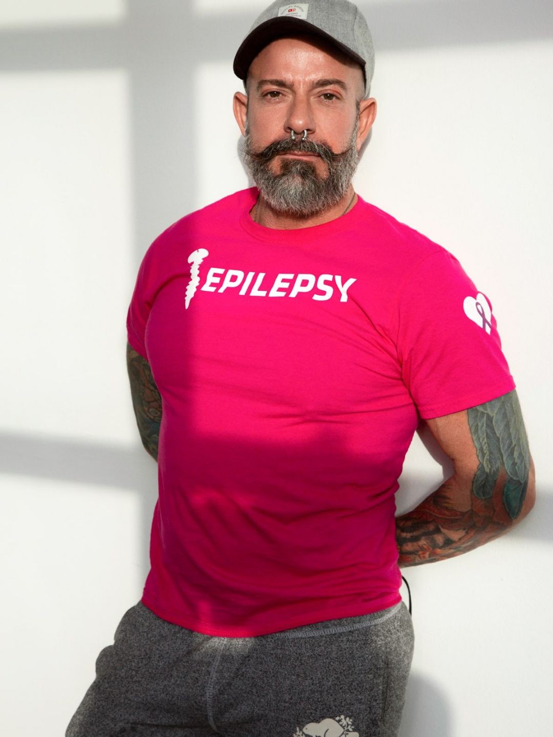 A community member wearing a Screw Epilepsy shirt