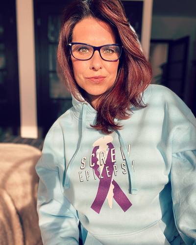 Teri Hart wearing our Screw Epilepsy Unisex Hoodie!