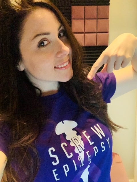 Kat Callaghan wearing our Screw Epilepsy Womens Shirt!